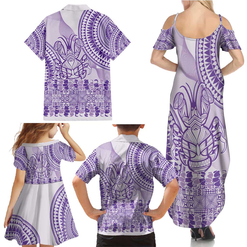 Purple Niue Language Week Family Matching Summer Maxi Dress and Hawaiian Shirt The Rock Coconut Crab - Siapo Pattern LT14 - Polynesian Pride