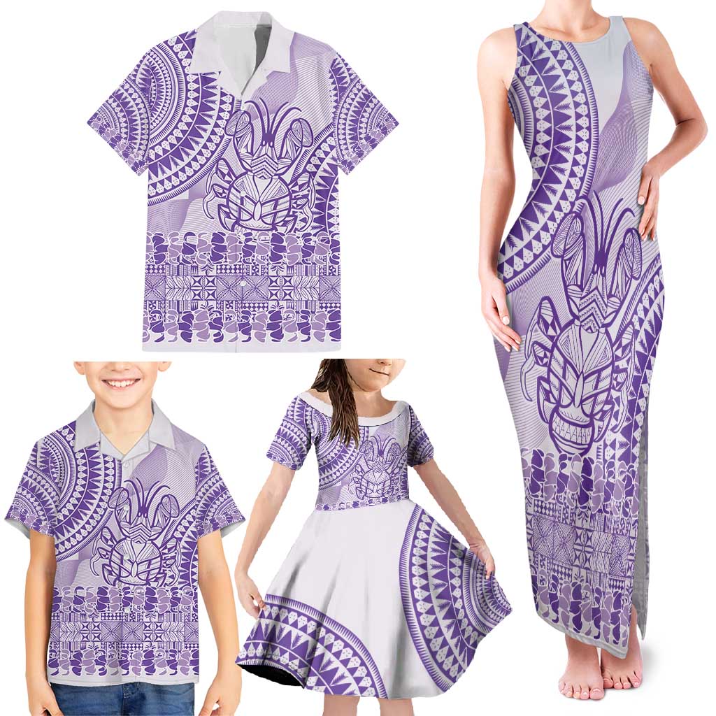Purple Niue Language Week Family Matching Tank Maxi Dress and Hawaiian Shirt The Rock Coconut Crab - Siapo Pattern LT14 - Polynesian Pride