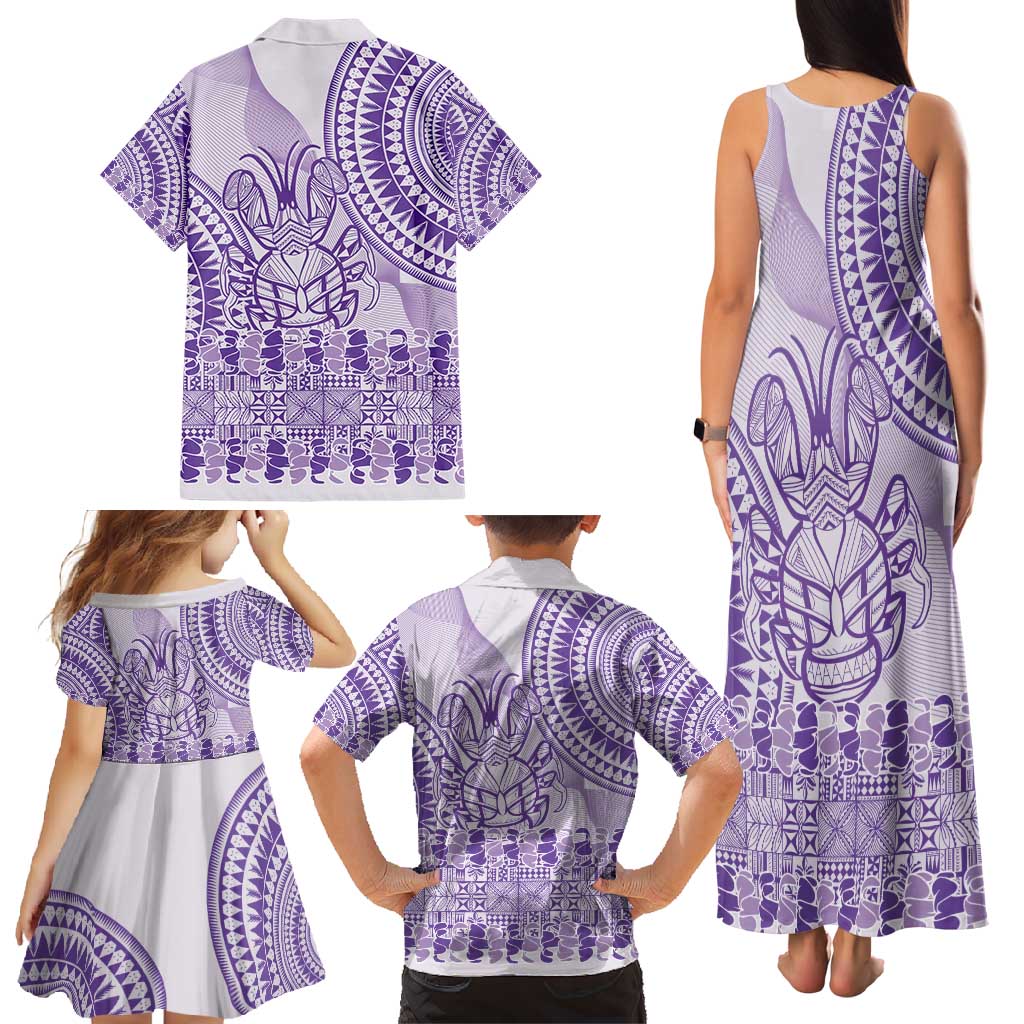Purple Niue Language Week Family Matching Tank Maxi Dress and Hawaiian Shirt The Rock Coconut Crab - Siapo Pattern LT14 - Polynesian Pride