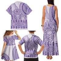 Purple Niue Language Week Family Matching Tank Maxi Dress and Hawaiian Shirt The Rock Coconut Crab - Siapo Pattern LT14 - Polynesian Pride