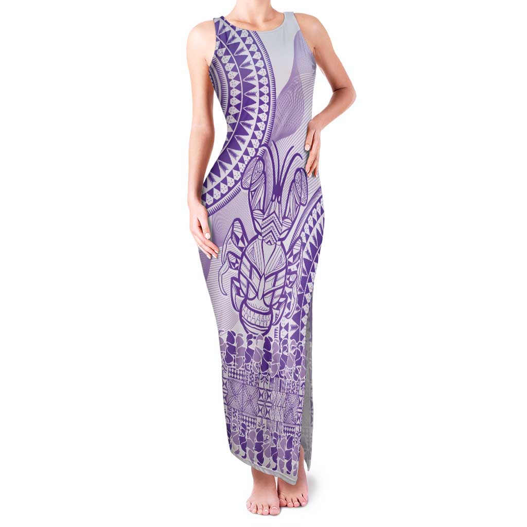 Purple Niue Language Week Family Matching Tank Maxi Dress and Hawaiian Shirt The Rock Coconut Crab - Siapo Pattern LT14 Mom's Dress Purple - Polynesian Pride