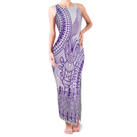 Purple Niue Language Week Family Matching Tank Maxi Dress and Hawaiian Shirt The Rock Coconut Crab - Siapo Pattern LT14 Mom's Dress Purple - Polynesian Pride