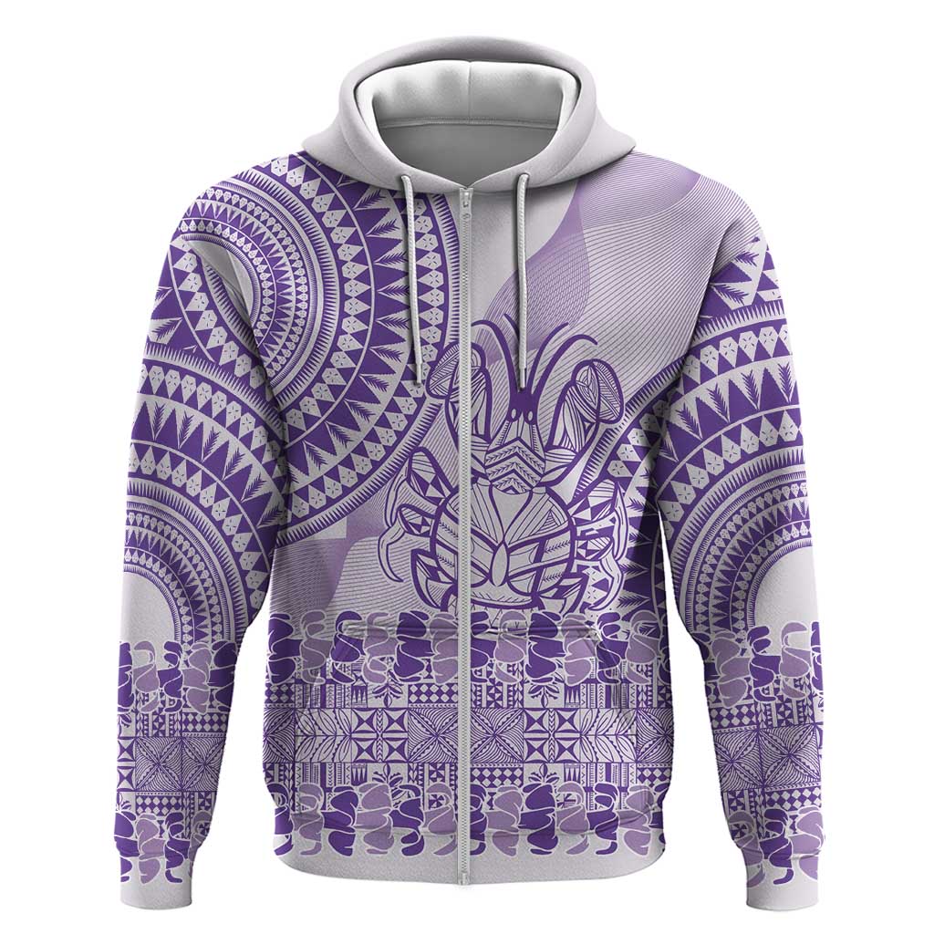 Purple Niue Language Week Hoodie The Rock Coconut Crab - Siapo Pattern LT14 Zip Hoodie Purple - Polynesian Pride