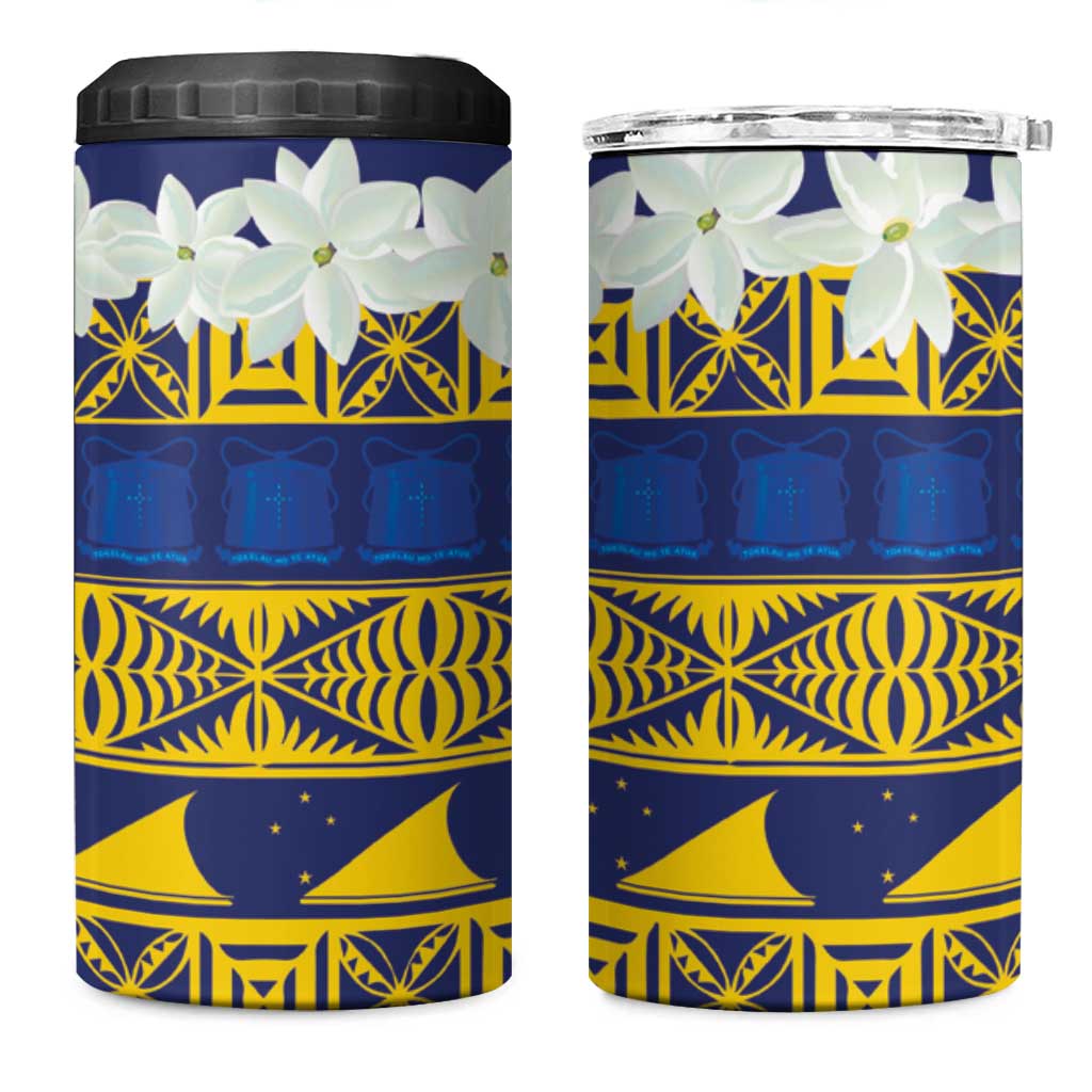 Tokelau Language Week 4 in 1 Can Cooler Tumbler Tokelauan Tuluma With Gardenia Thunbergia LT14 One Size: 16 oz Blue - Polynesian Pride