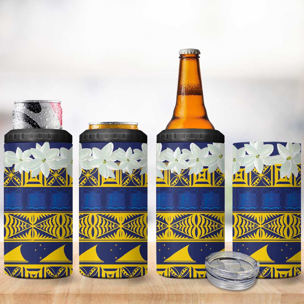 Tokelau Language Week 4 in 1 Can Cooler Tumbler Tokelauan Tuluma With Gardenia Thunbergia LT14 - Polynesian Pride