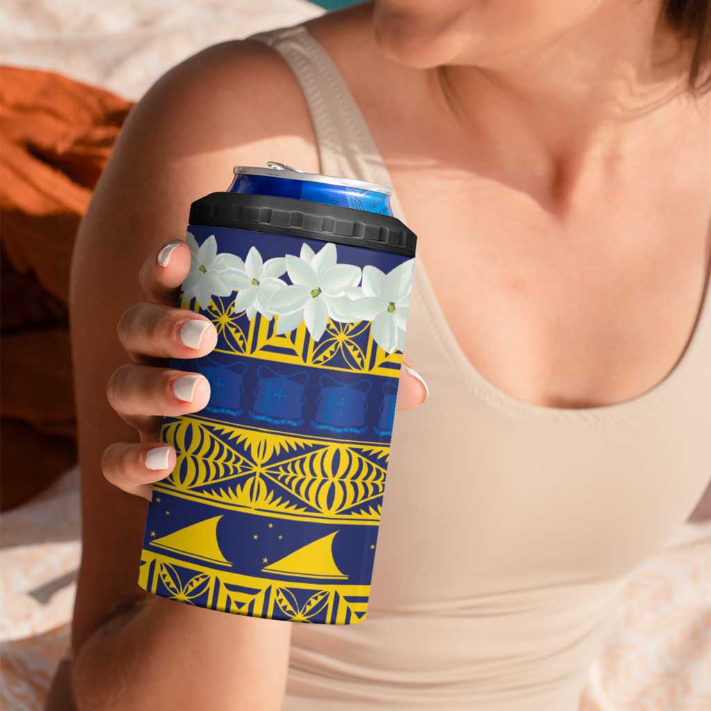 Tokelau Language Week 4 in 1 Can Cooler Tumbler Tokelauan Tuluma With Gardenia Thunbergia LT14 - Polynesian Pride