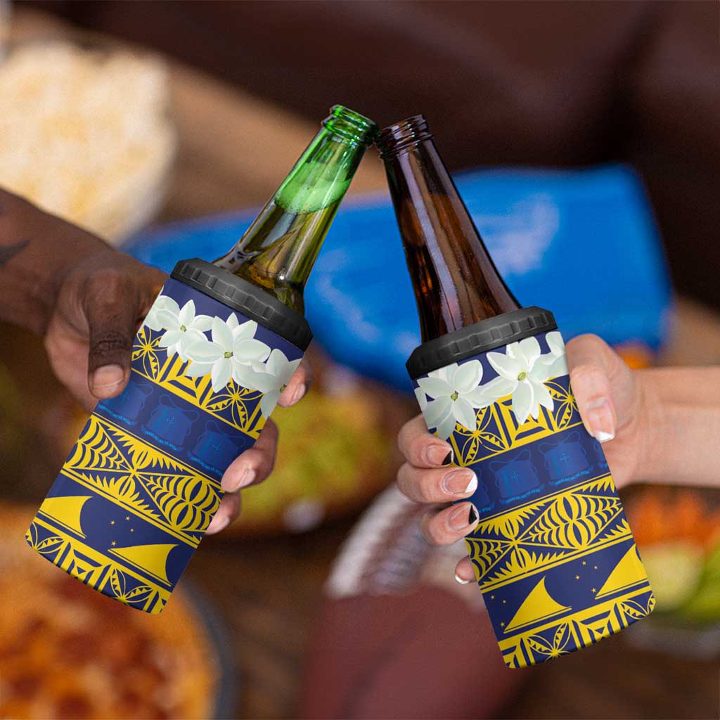Tokelau Language Week 4 in 1 Can Cooler Tumbler Tokelauan Tuluma With Gardenia Thunbergia LT14 - Polynesian Pride
