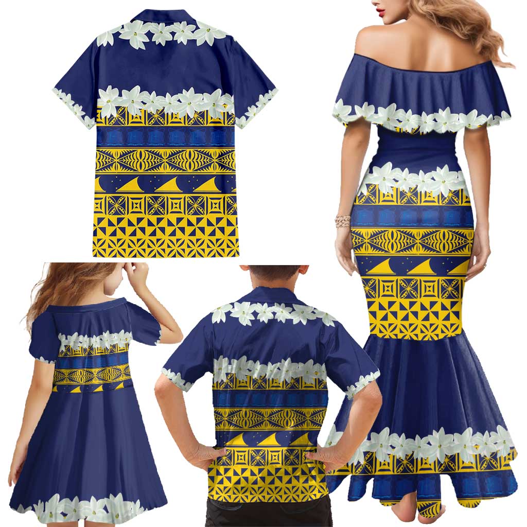 Tokelau Language Week Family Matching Mermaid Dress and Hawaiian Shirt Tokelauan Tuluma With Gardenia Thunbergia LT14 - Polynesian Pride