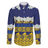 Tokelau Language Week Family Matching Mermaid Dress and Hawaiian Shirt Tokelauan Tuluma With Gardenia Thunbergia LT14 Dad's Shirt - Long Sleeve Blue - Polynesian Pride