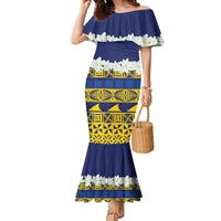Tokelau Language Week Family Matching Mermaid Dress and Hawaiian Shirt Tokelauan Tuluma With Gardenia Thunbergia LT14 Mom's Dress Blue - Polynesian Pride