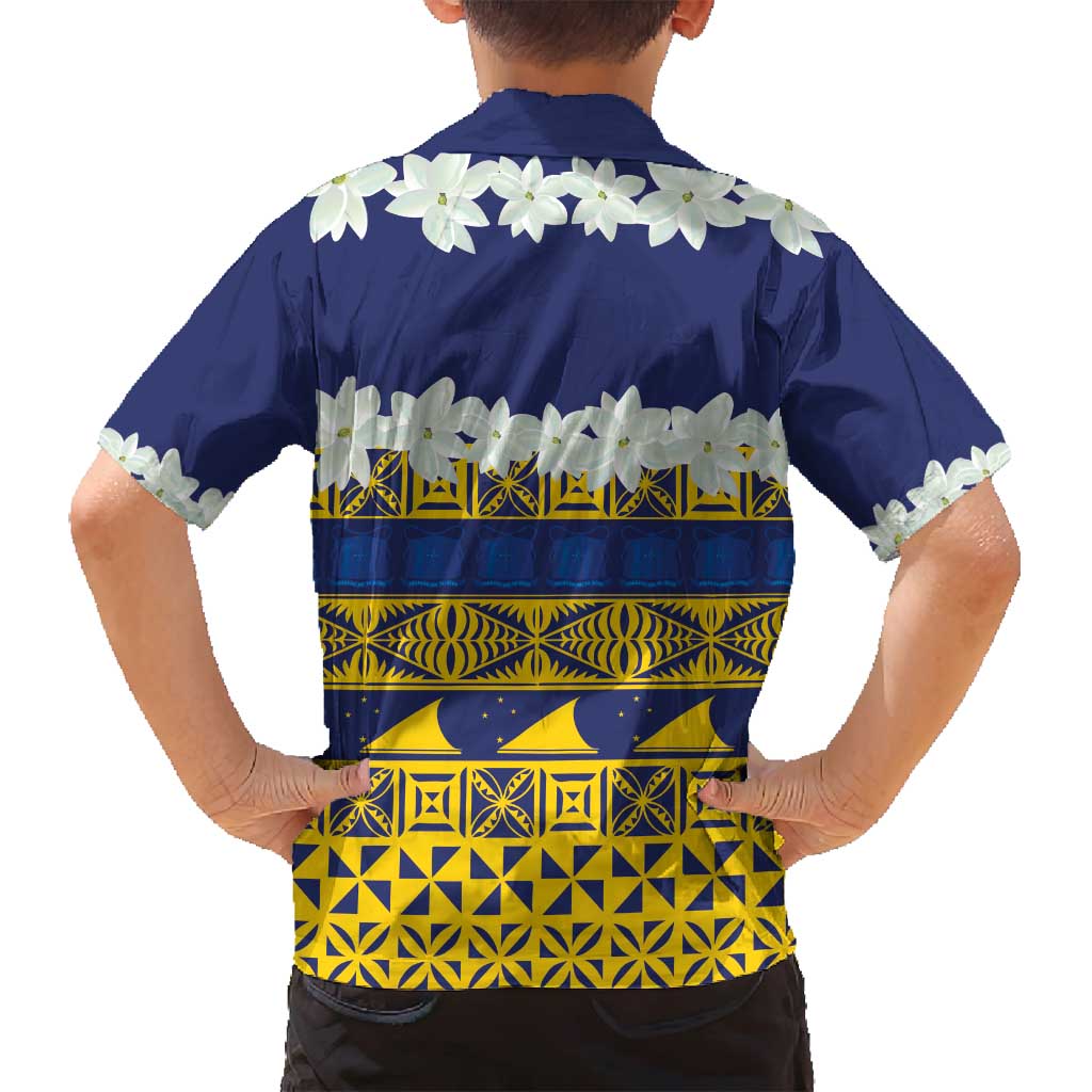 Tokelau Language Week Family Matching Off Shoulder Maxi Dress and Hawaiian Shirt Tokelauan Tuluma With Gardenia Thunbergia LT14 - Polynesian Pride