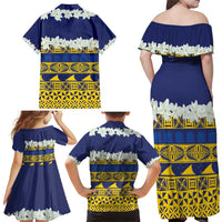 Tokelau Language Week Family Matching Off Shoulder Maxi Dress and Hawaiian Shirt Tokelauan Tuluma With Gardenia Thunbergia LT14 - Polynesian Pride