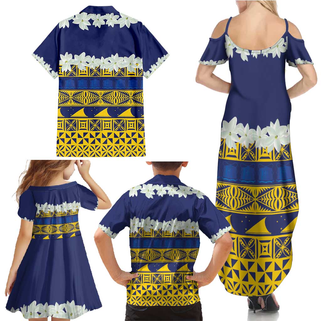 Tokelau Language Week Family Matching Summer Maxi Dress and Hawaiian Shirt Tokelauan Tuluma With Gardenia Thunbergia
