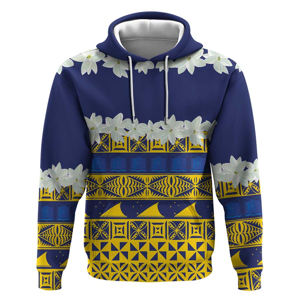 Tokelau Language Week Hoodie Tokelauan Tuluma With Gardenia Thunbergia LT14 Pullover Hoodie Blue - Polynesian Pride