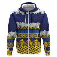 Tokelau Language Week Hoodie Tokelauan Tuluma With Gardenia Thunbergia LT14 Zip Hoodie Blue - Polynesian Pride