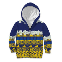 Tokelau Language Week Kid Hoodie Tokelauan Tuluma With Gardenia Thunbergia LT14 Zip Hoodie Blue - Polynesian Pride