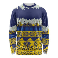 Tokelau Language Week Long Sleeve Shirt Tokelauan Tuluma With Gardenia Thunbergia LT14 Unisex Blue - Polynesian Pride