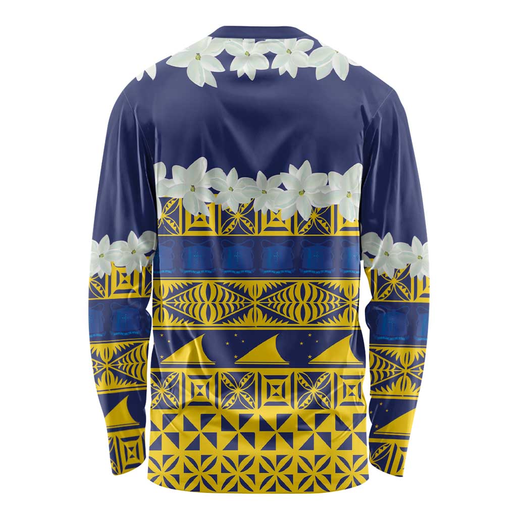 Tokelau Language Week Long Sleeve Shirt Tokelauan Tuluma With Gardenia Thunbergia LT14 - Polynesian Pride