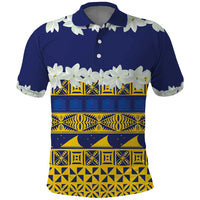 Tokelau Language Week Polo Shirt Tokelauan Tuluma With Gardenia Thunbergia LT14 Blue - Polynesian Pride