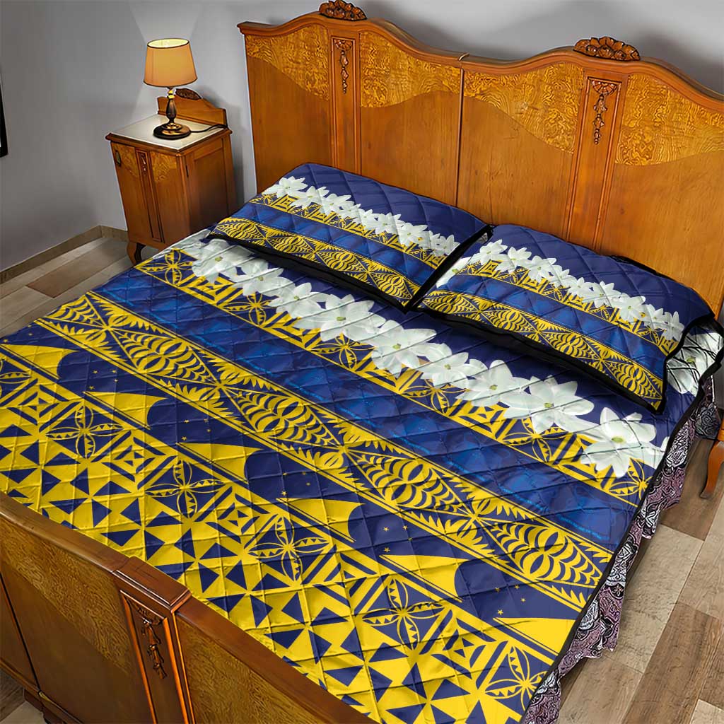 Tokelau Language Week Quilt Bed Set Tokelauan Tuluma With Gardenia Thunbergia