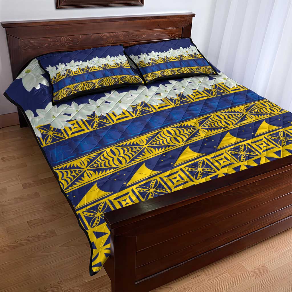Tokelau Language Week Quilt Bed Set Tokelauan Tuluma With Gardenia Thunbergia