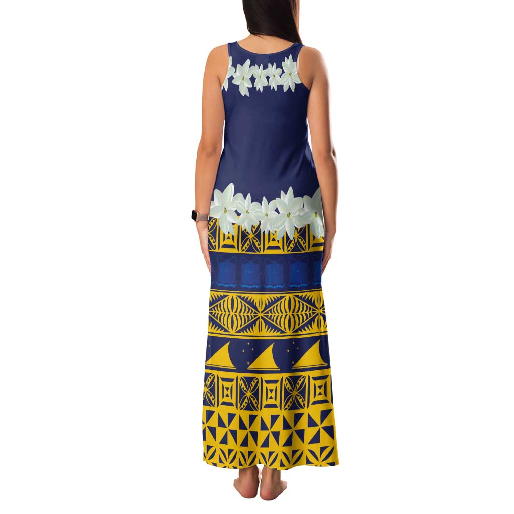 Tokelau Language Week Tank Maxi Dress Tokelauan Tuluma With Gardenia Thunbergia LT14 - Polynesian Pride