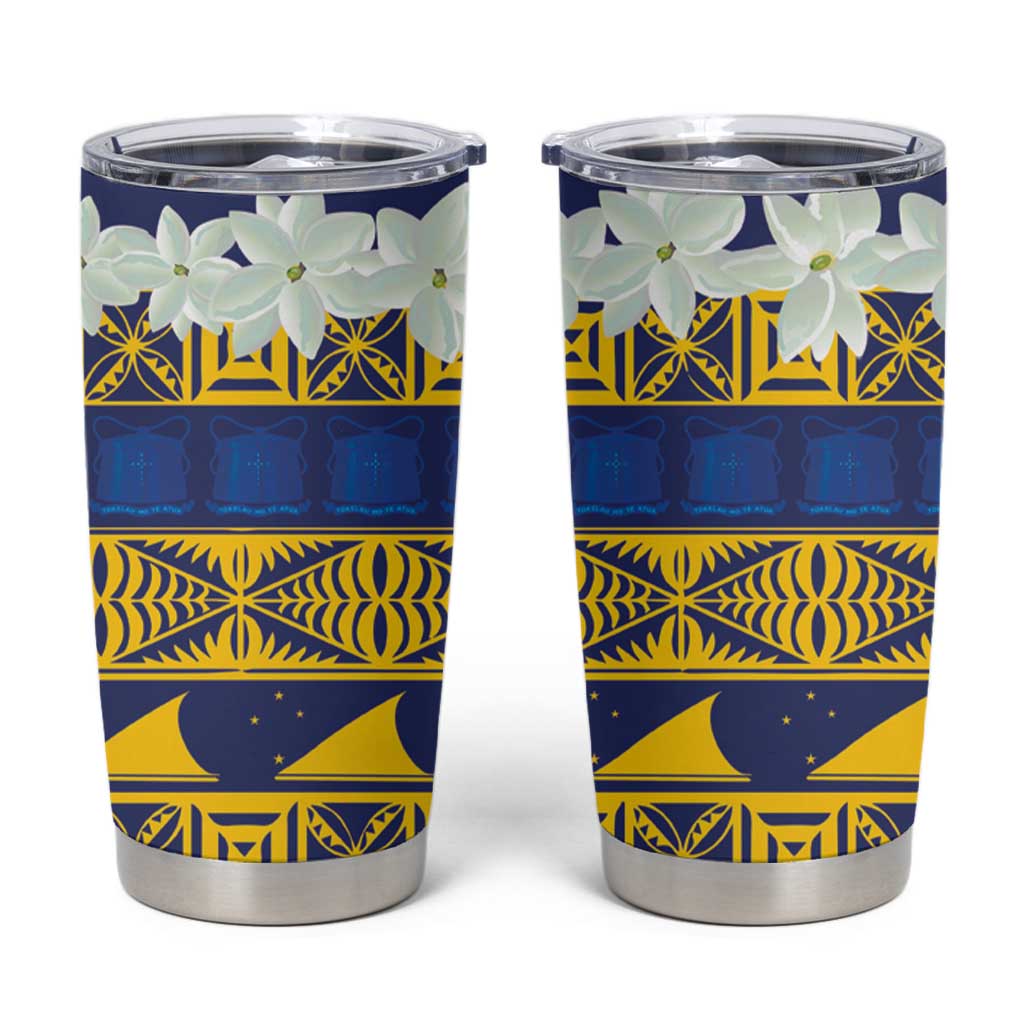 Tokelau Language Week Tumbler Cup Tokelauan Tuluma With Gardenia Thunbergia LT14 Blue - Polynesian Pride