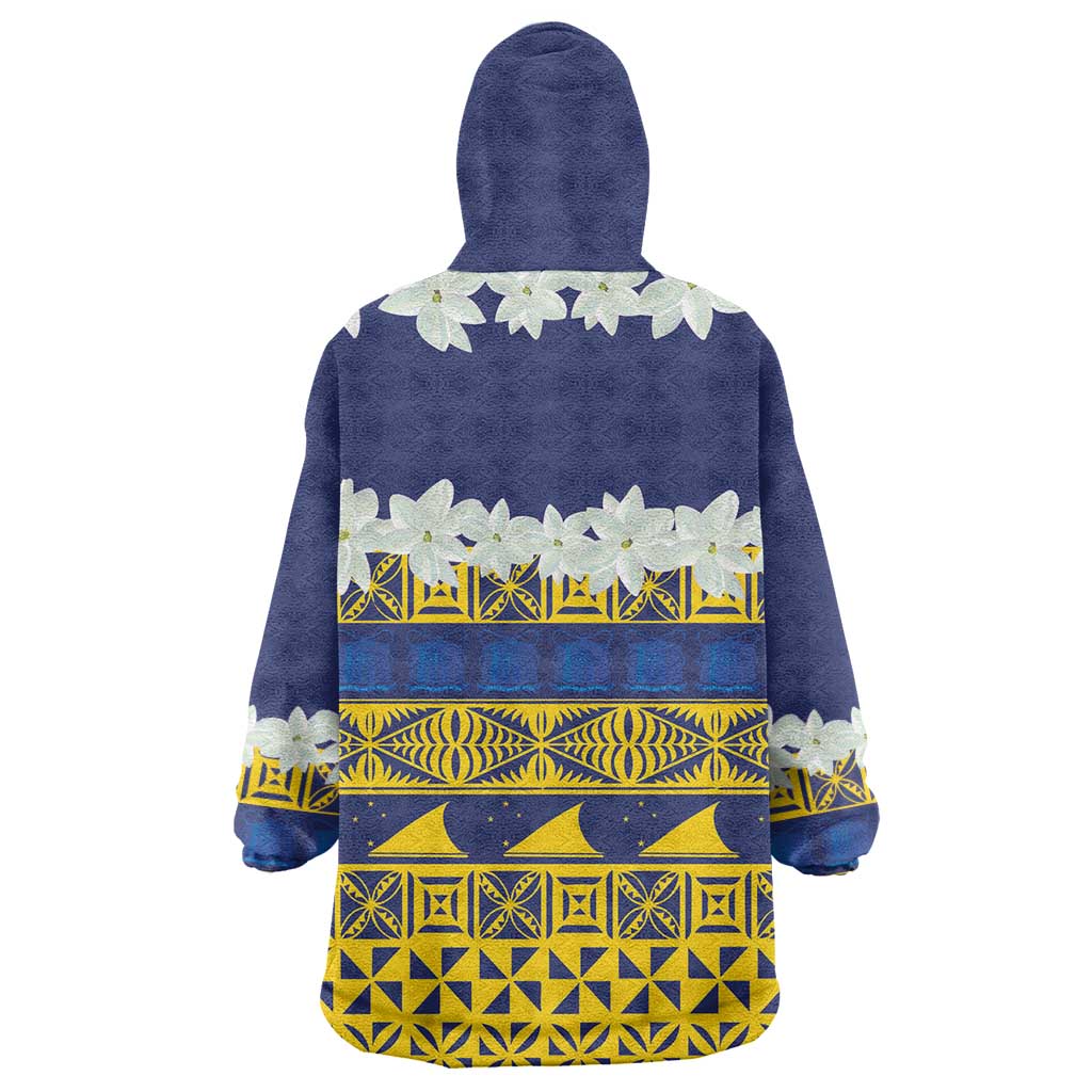 Tokelau Language Week Wearable Blanket Hoodie Tokelauan Tuluma With Gardenia Thunbergia LT14 - Polynesian Pride