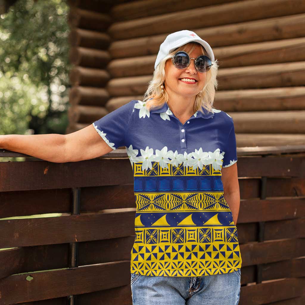 Tokelau Language Week Women Polo Shirt Tokelauan Tuluma With Gardenia Thunbergia