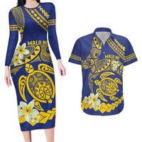 Te Vaiaho o te Gagana Tokelau Couples Matching Long Sleeve Bodycon Dress and Hawaiian Shirt Polynesian Turtle - Malo Ni! LT14 Blue - Polynesian Pride