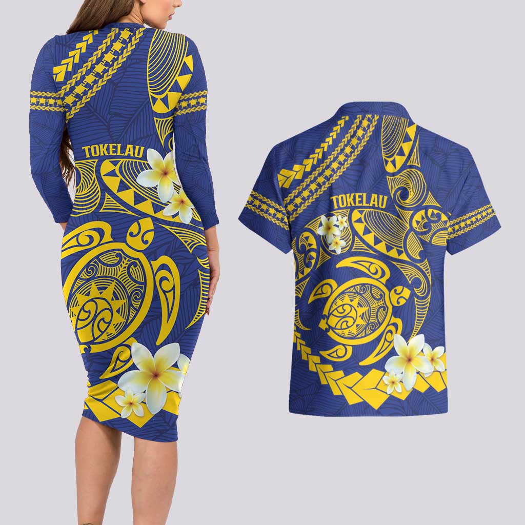 Te Vaiaho o te Gagana Tokelau Couples Matching Long Sleeve Bodycon Dress and Hawaiian Shirt Polynesian Turtle - Malo Ni! LT14 - Polynesian Pride