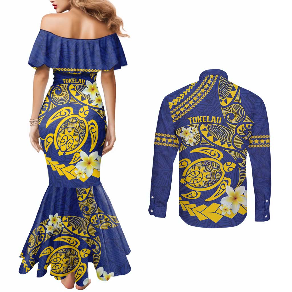Te Vaiaho o te Gagana Tokelau Couples Matching Mermaid Dress and Long Sleeve Button Shirt Polynesian Turtle - Malo Ni!