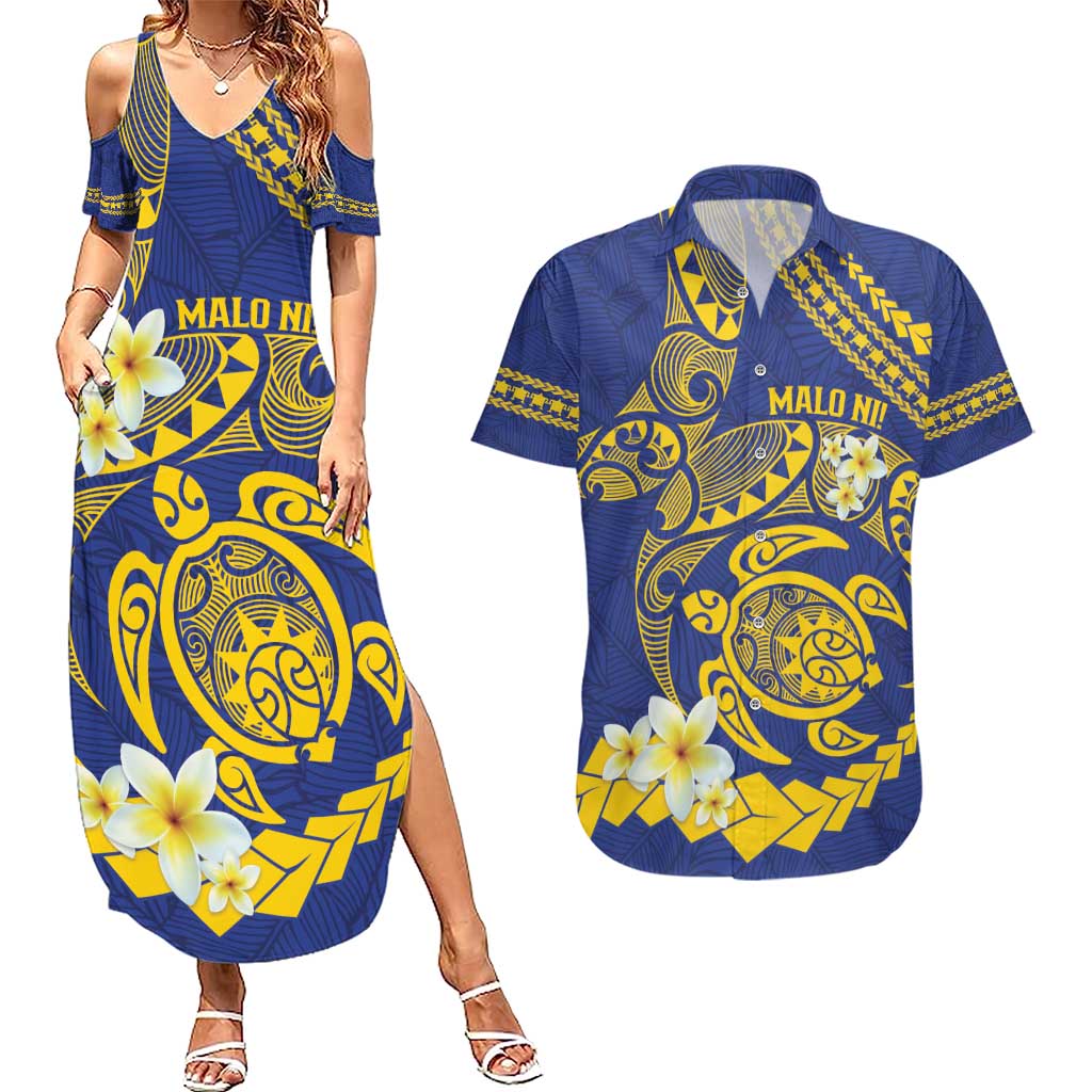Te Vaiaho o te Gagana Tokelau Couples Matching Summer Maxi Dress and Hawaiian Shirt Polynesian Turtle - Malo Ni! LT14 Blue - Polynesian Pride