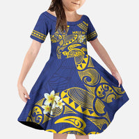 Te Vaiaho o te Gagana Tokelau Family Matching Mermaid Dress and Hawaiian Shirt Polynesian Turtle - Malo Ni! LT14 Daughter's Dress Blue - Polynesian Pride