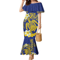 Te Vaiaho o te Gagana Tokelau Family Matching Mermaid Dress and Hawaiian Shirt Polynesian Turtle - Malo Ni! LT14 Mom's Dress Blue - Polynesian Pride