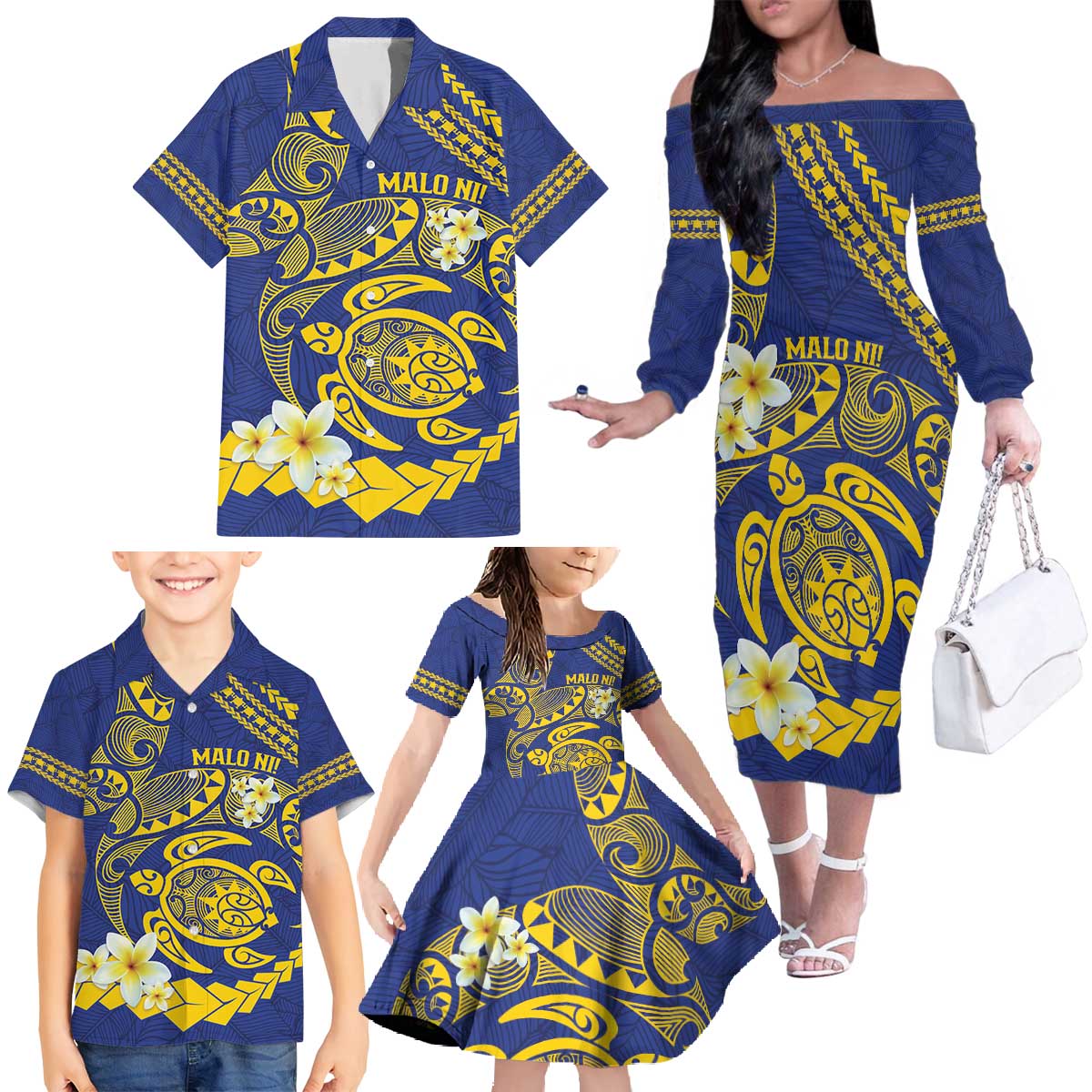 Te Vaiaho o te Gagana Tokelau Family Matching Off The Shoulder Long Sleeve Dress and Hawaiian Shirt Polynesian Turtle - Malo Ni! LT14 - Polynesian Pride