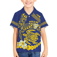 Te Vaiaho o te Gagana Tokelau Family Matching Off The Shoulder Long Sleeve Dress and Hawaiian Shirt Polynesian Turtle - Malo Ni! LT14 Son's Shirt Blue - Polynesian Pride