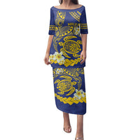 Te Vaiaho o te Gagana Tokelau Family Matching Puletasi and Hawaiian Shirt Polynesian Turtle - Malo Ni! LT14 Mom's Dress Blue - Polynesian Pride