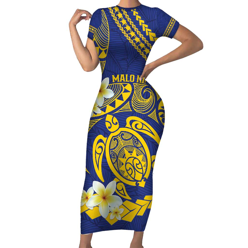 Te Vaiaho o te Gagana Tokelau Short Sleeve Bodycon Dress Polynesian Turtle - Malo Ni! LT14 Long Dress Blue - Polynesian Pride