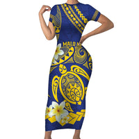 Te Vaiaho o te Gagana Tokelau Short Sleeve Bodycon Dress Polynesian Turtle - Malo Ni! LT14 Long Dress Blue - Polynesian Pride