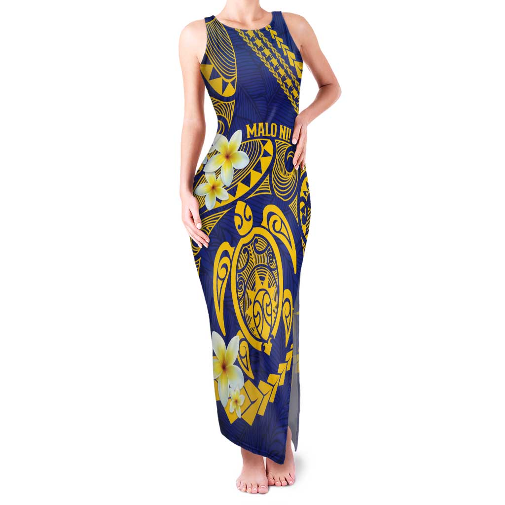 Te Vaiaho o te Gagana Tokelau Tank Maxi Dress Polynesian Turtle - Malo Ni! LT14 Women Blue - Polynesian Pride