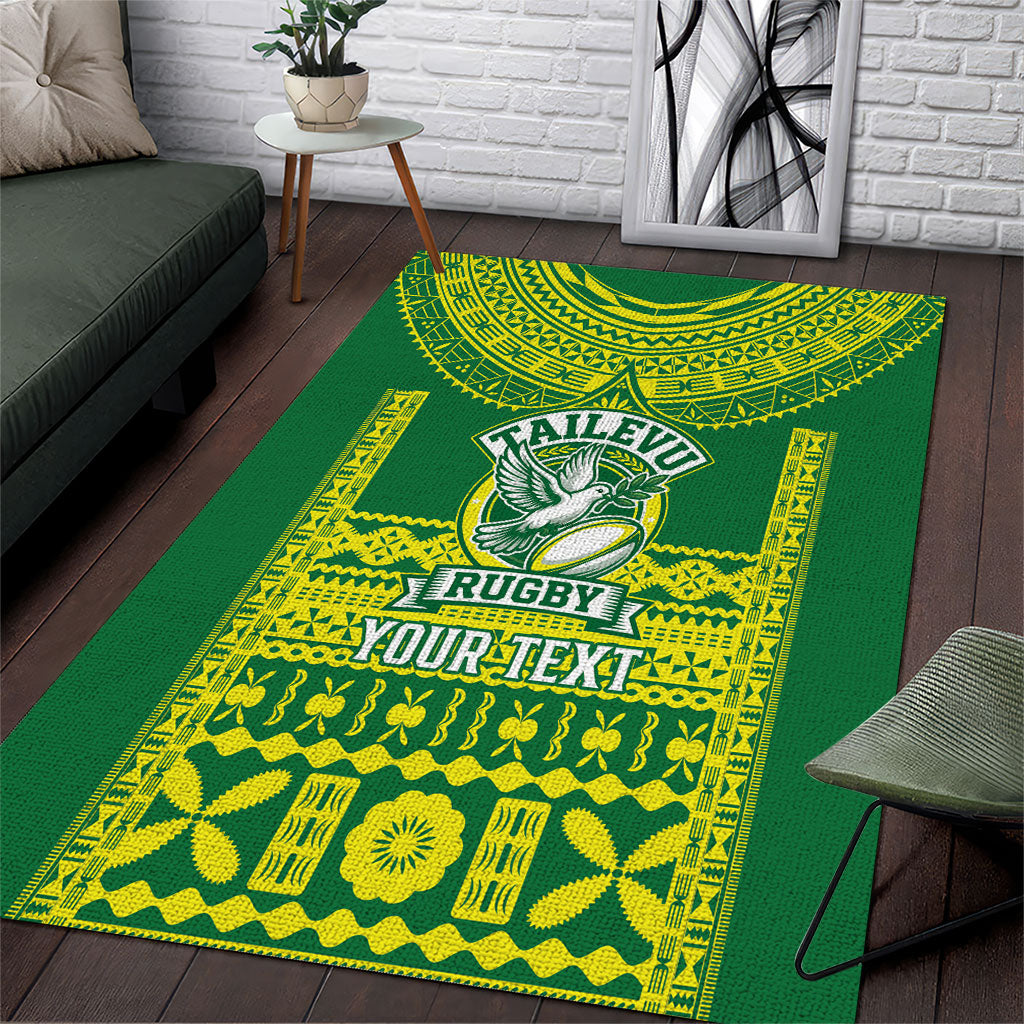 Fiji Tailevu Rugby Custom Area Rug Go Champions Fijian Tapa Pattern LT14 Green - Polynesian Pride