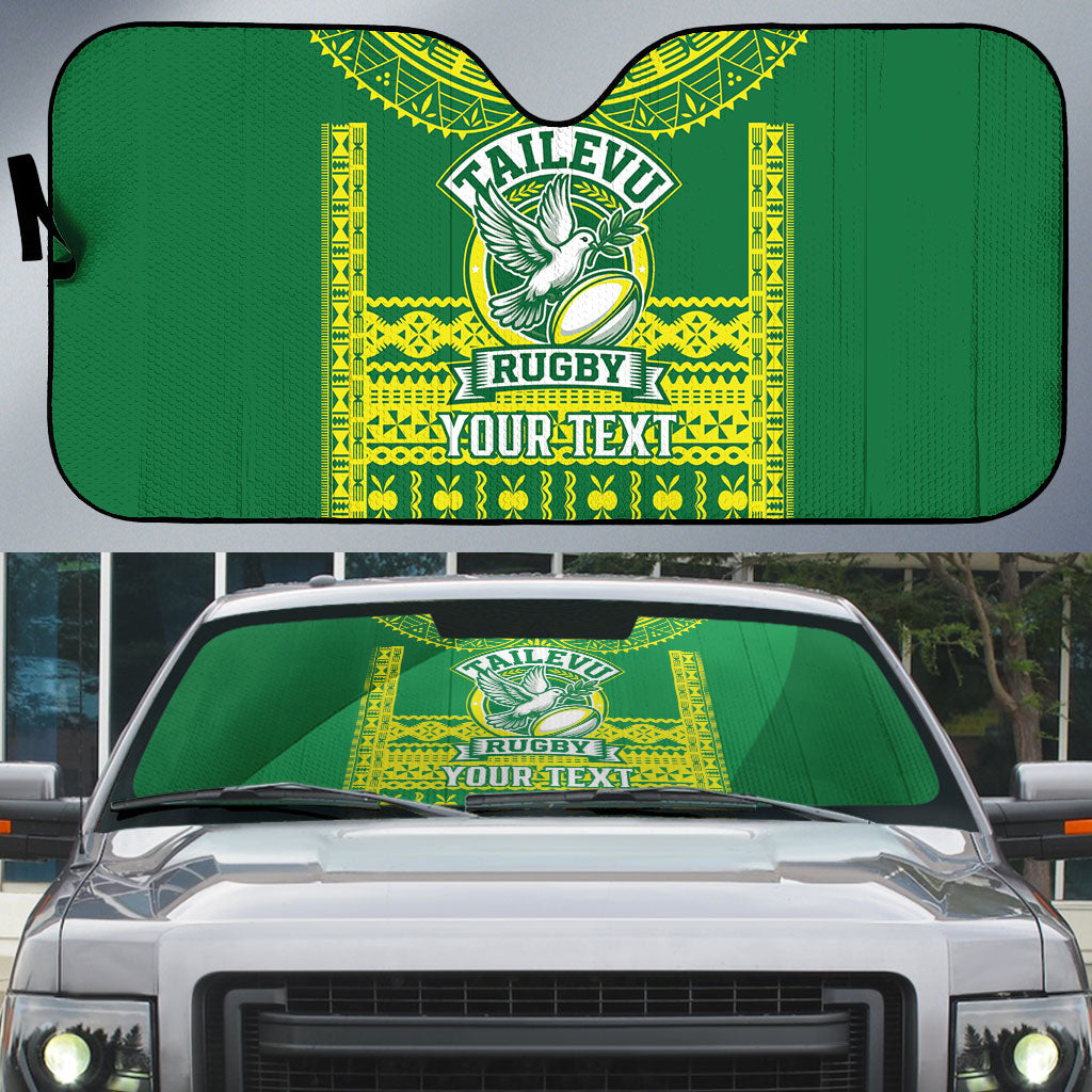 Fiji Tailevu Rugby Custom Auto Sun Shade Go Champions Fijian Tapa Pattern LT14 Green - Polynesian Pride