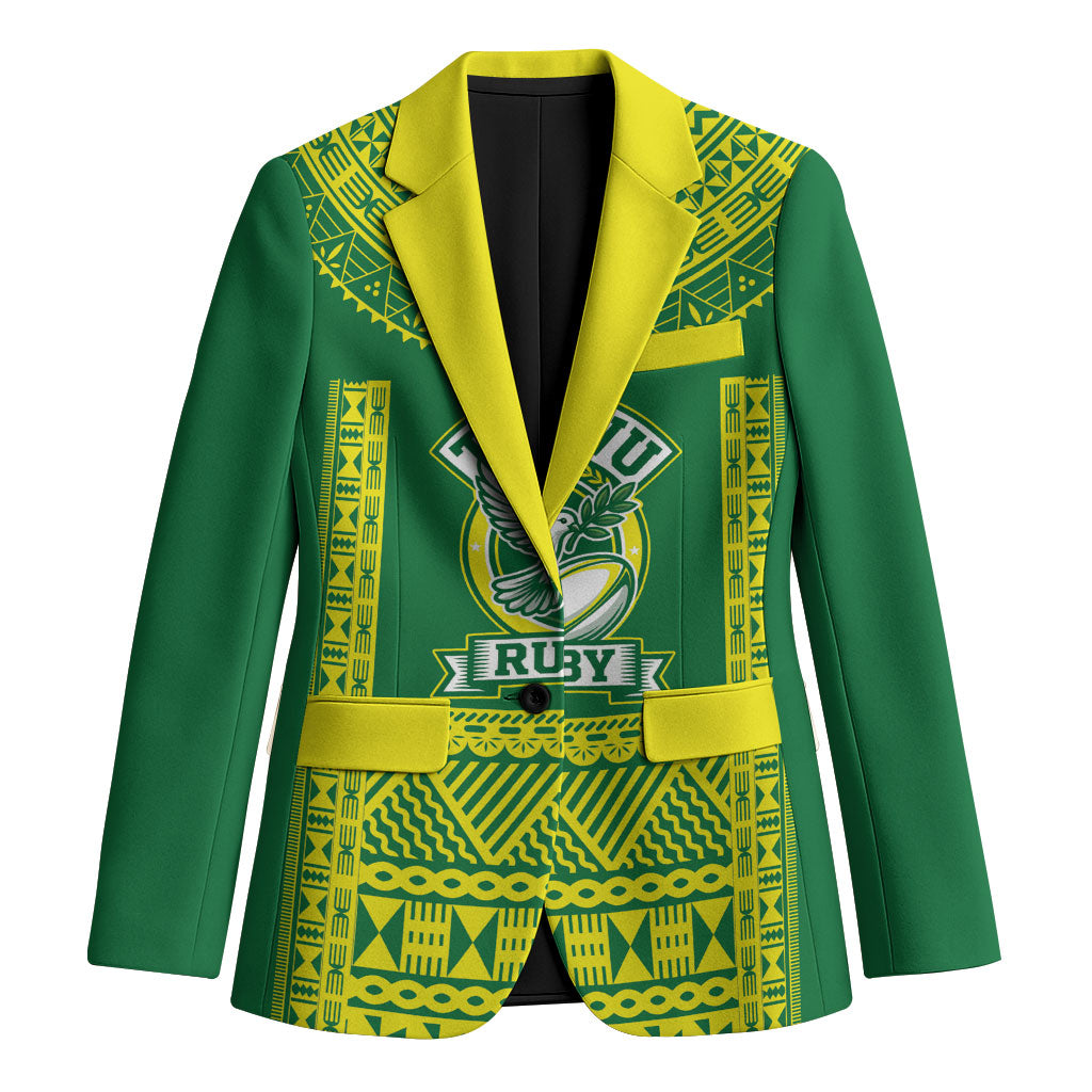 Fiji Tailevu Rugby Custom Blazer Go Champions Fijian Tapa Pattern LT14 Unisex Green - Polynesian Pride