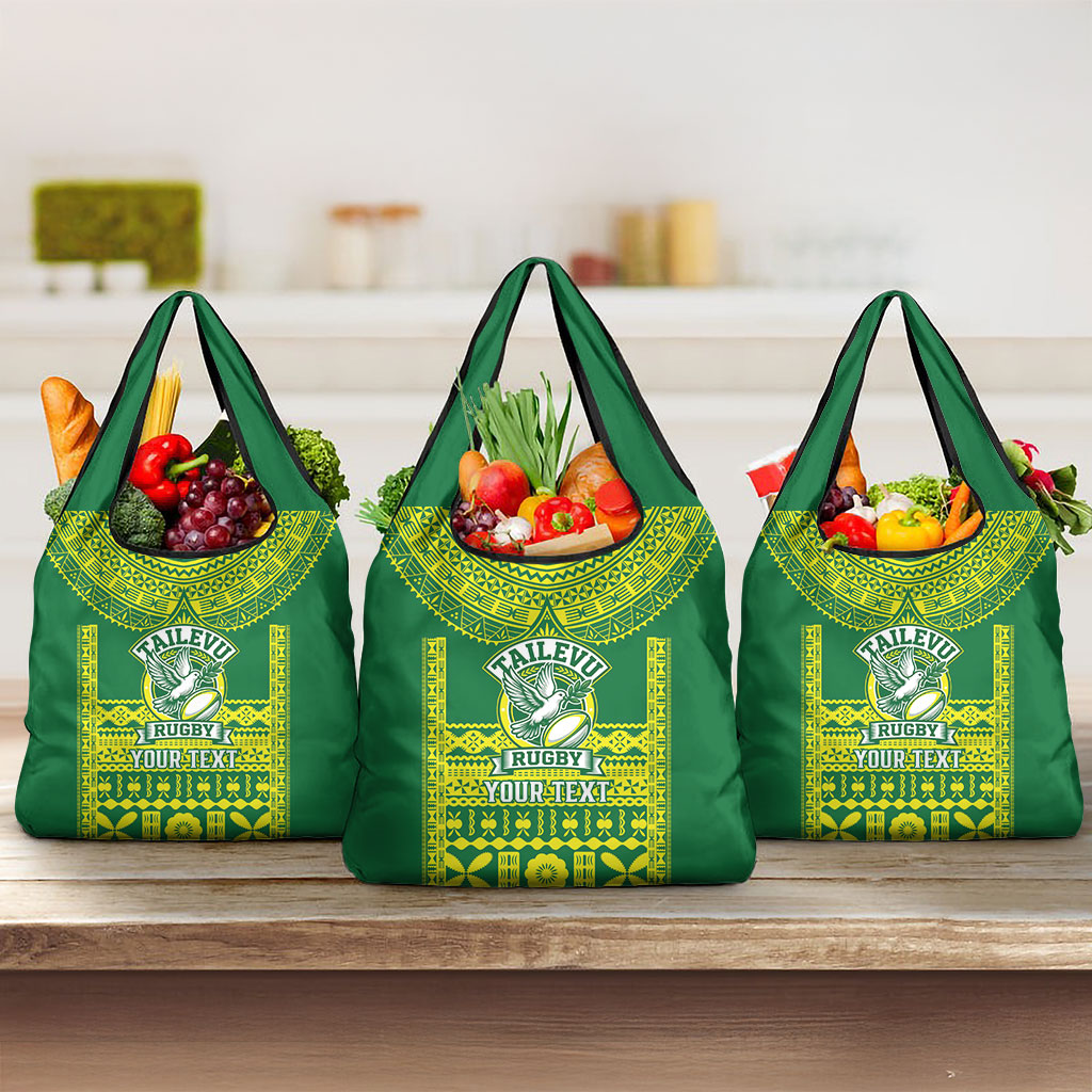 Fiji Tailevu Rugby Custom Grocery Bag Go Champions Fijian Tapa Pattern LT14 3-pack One Size Green - Polynesian Pride
