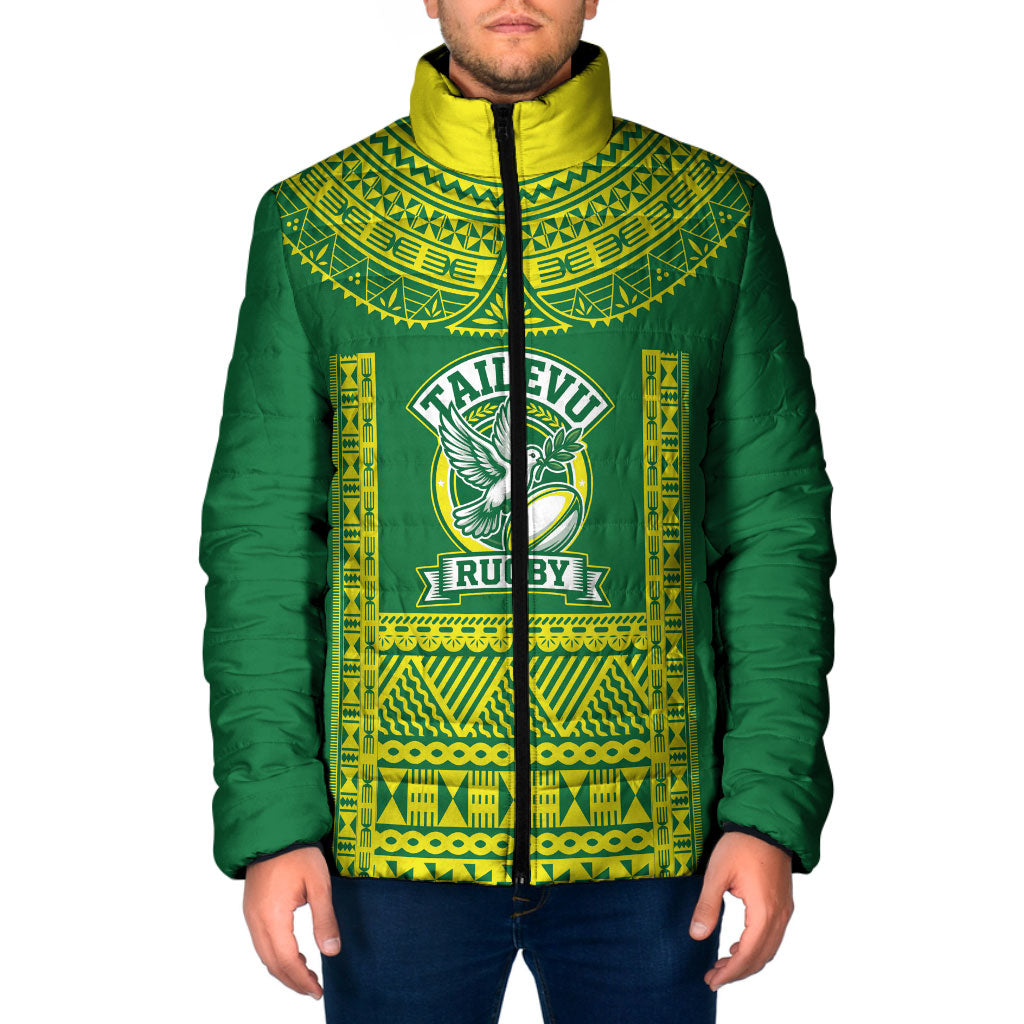 Fiji Tailevu Rugby Custom Padded Jacket Go Champions Fijian Tapa Pattern LT14 Men Green - Polynesian Pride
