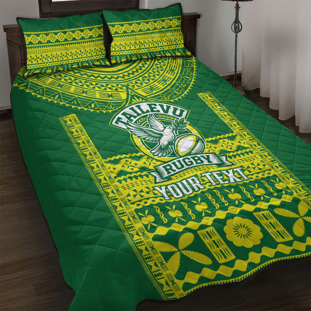 Fiji Tailevu Rugby Custom Quilt Bed Set Go Champions Fijian Tapa Pattern LT14 Green - Polynesian Pride