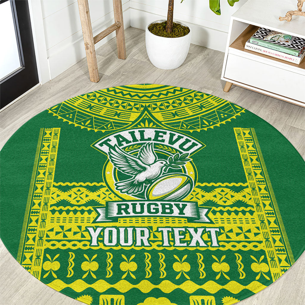 Fiji Tailevu Rugby Custom Round Carpet Go Champions Fijian Tapa Pattern LT14 Green - Polynesian Pride