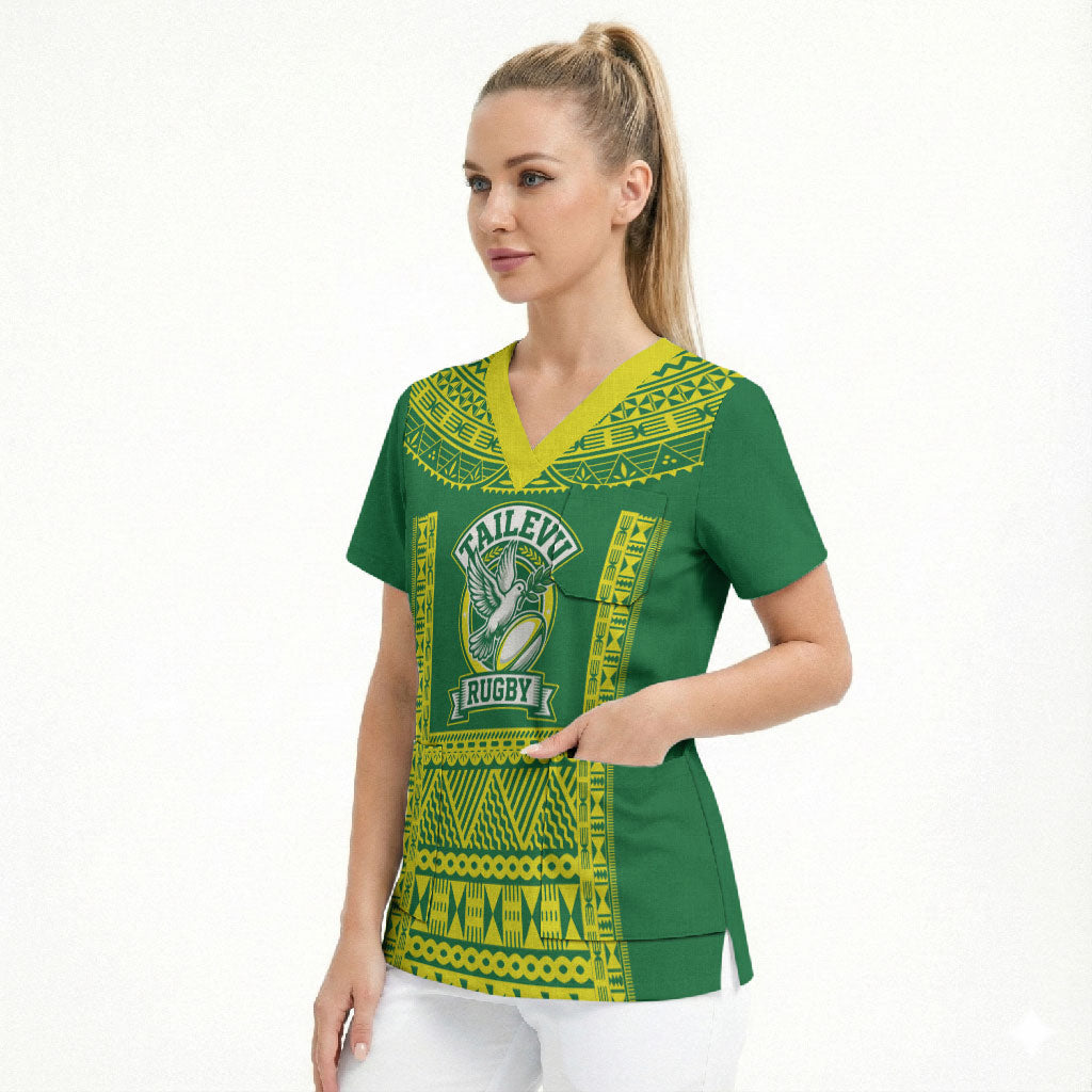 Fiji Tailevu Rugby Custom Scrub Top Go Champions Fijian Tapa Pattern LT14 - Polynesian Pride