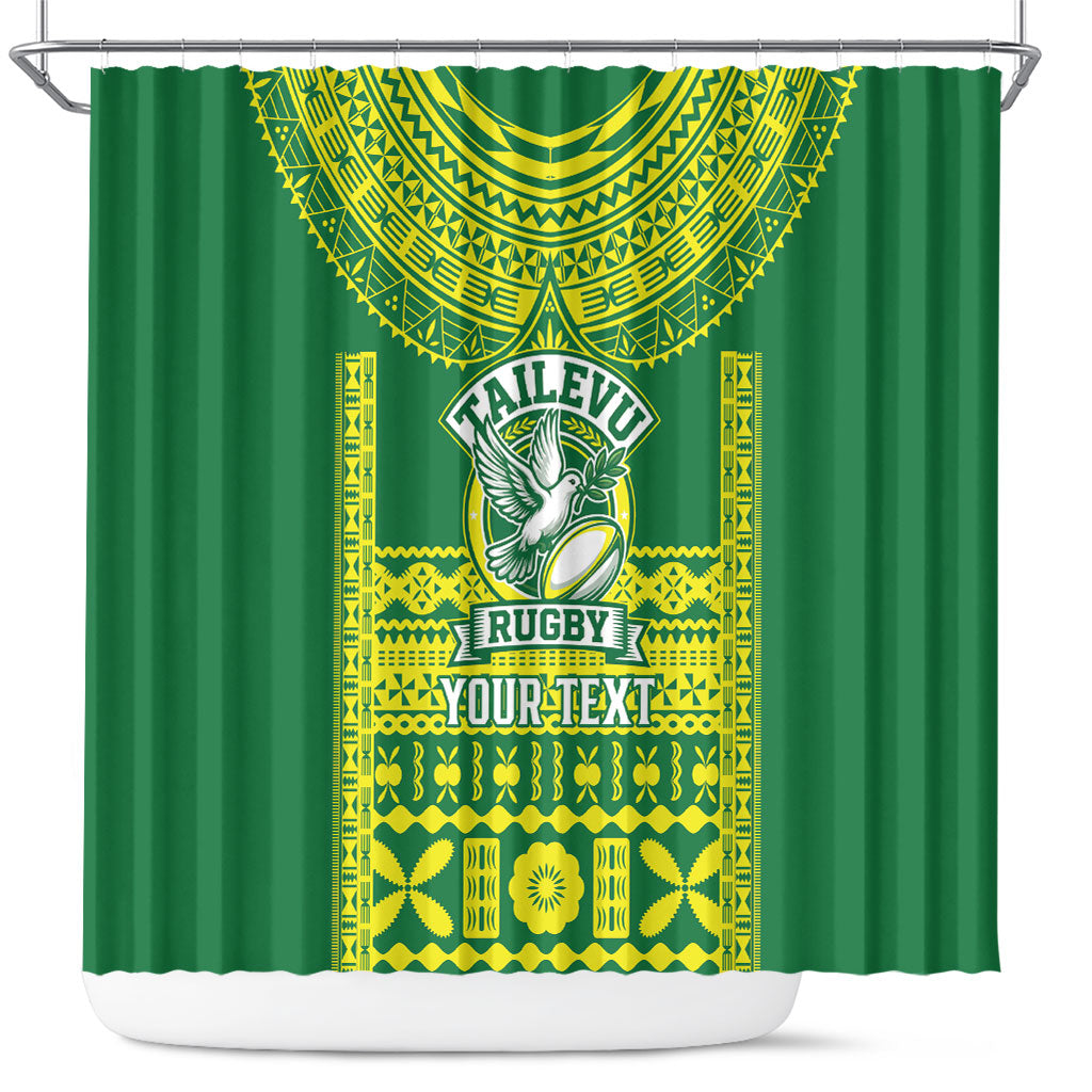Fiji Tailevu Rugby Custom Shower Curtain Go Champions Fijian Tapa Pattern LT14 Green - Polynesian Pride